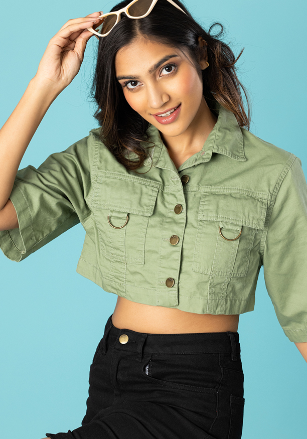 OLIVE GREEN FEMAL DENIM JACKET